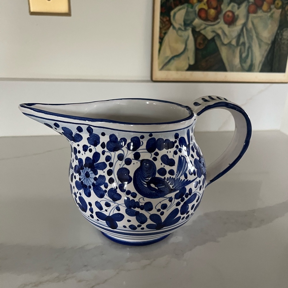Beautiful Blue and White Ceramic Pitcher Made in Italy EUC